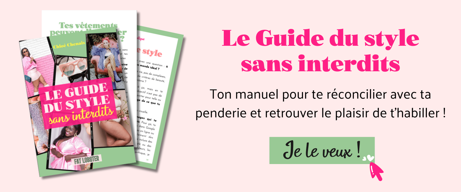 Le Guide du style sans interdits - Ton manuel pour te réconcilier avec ta penderie et retrouver le plaisir de t’habiller ! - Bouton "Je le veux" et aperçu du guide. Cliquer sur la bannière pour accéder au guide.